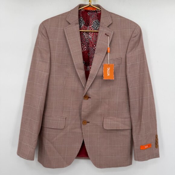 Tallia Men's Red White Check Sport Coat Blazer 36 S Linen Silk Wool NWT